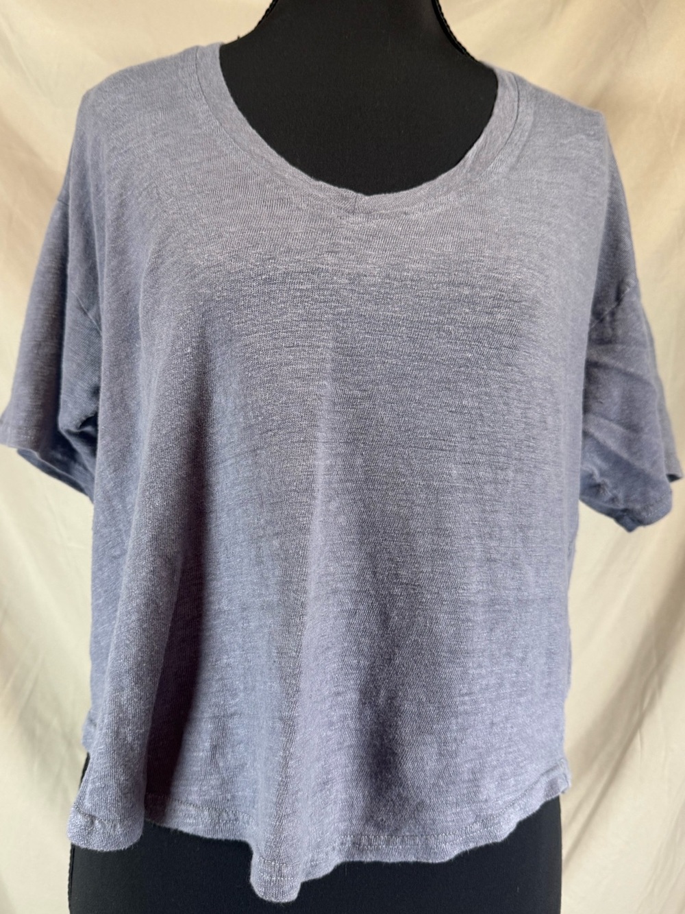 Faherty Boxy Linen V-Neck Cropped Top Blue - Medium